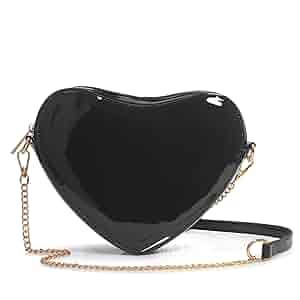 Heart Women Shoulder Bag Glossy Vegan Leather Chain Cross